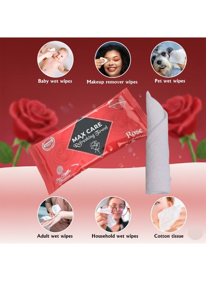 ماكس كير عبوة من 100 منشفة مبللة منعشة للصالة الرياضية، صالون التجميل، مناشف تبريد، مناشف للاستخدام مرة واحدة، مناشف مبللة منعشة لإزالة المكياج برائحة الورد - Image 2